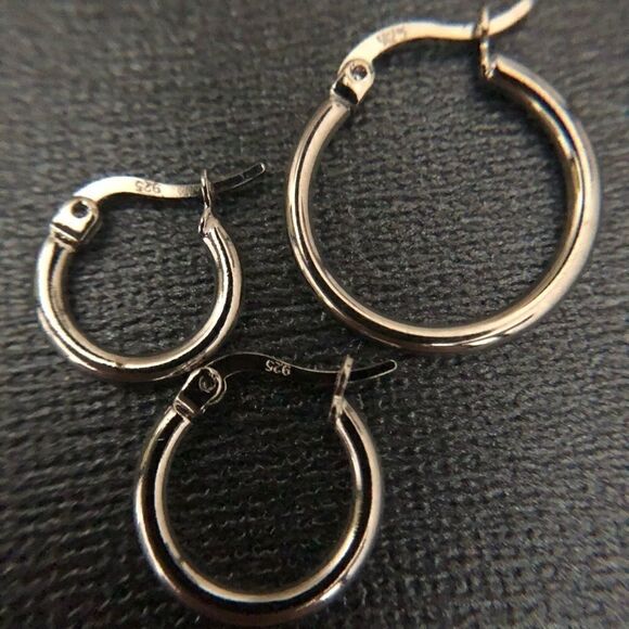 NEW 3 Pairs of 925 Sterling Silver Hoop Earrings - Picture 4 of 9